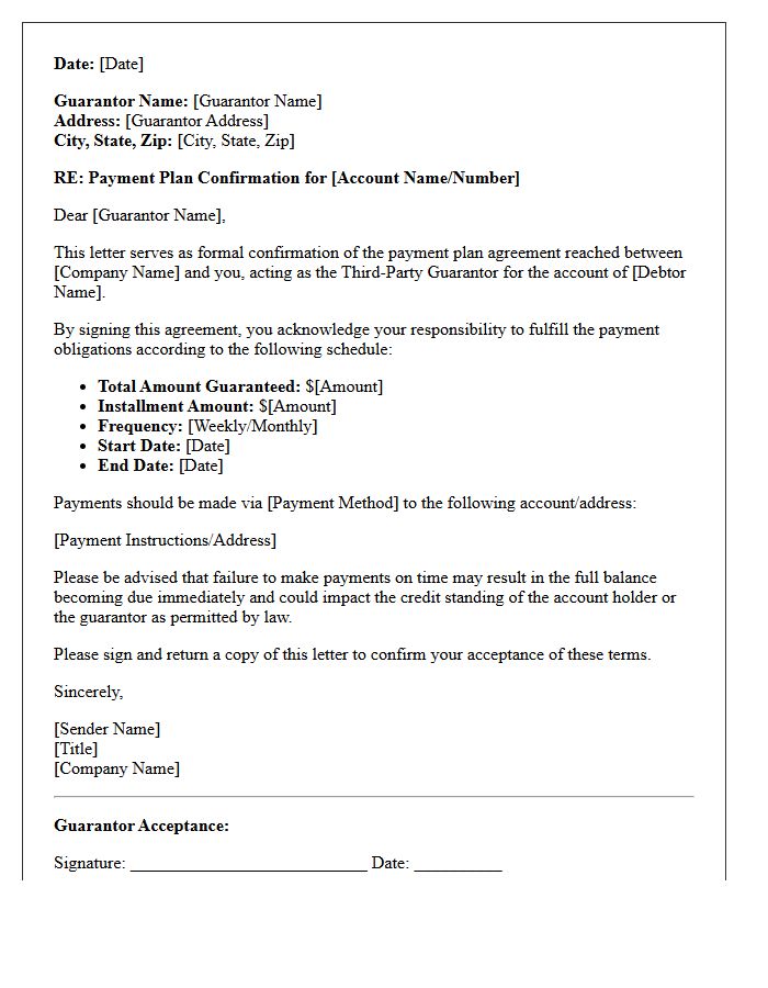 Third-Party Guarantor Payment Plan Confirmation Letter
