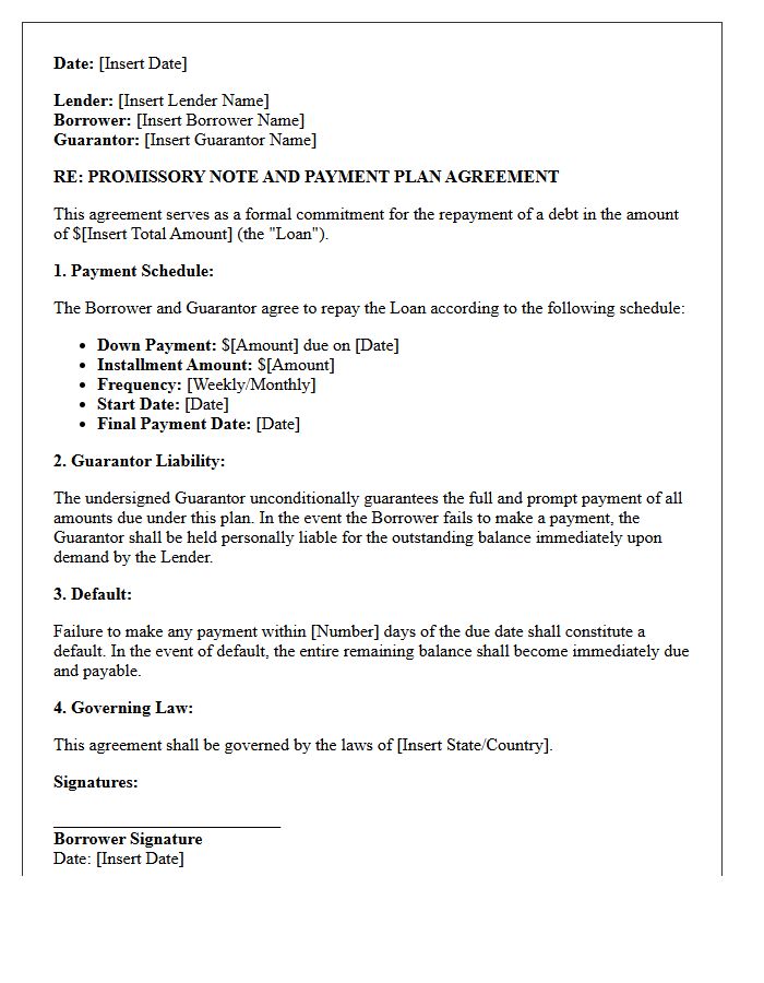 Third-Party Guarantor Promissory Note Payment Plan Letter
