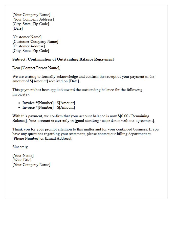 Business Outstanding Balance Repayment Confirmation Letter