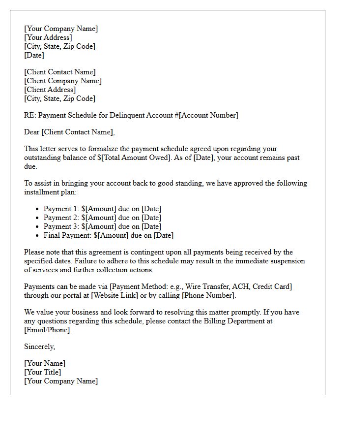 Commercial Delinquent Account Payment Schedule Letter