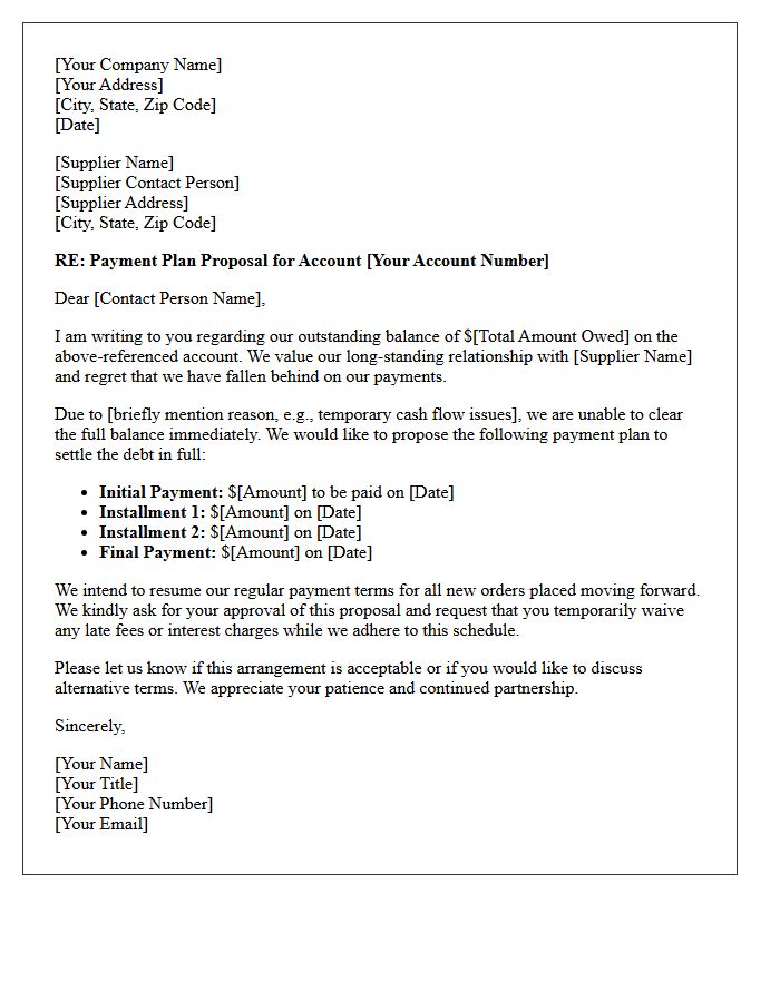 Supplier Past Due Account Payment Plan Letter