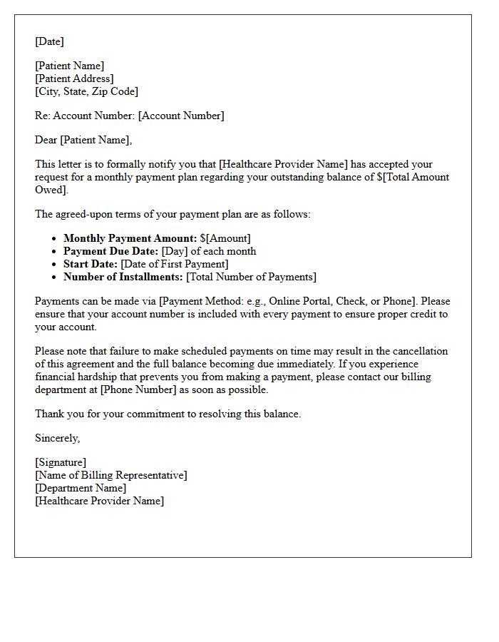 Healthcare Services Payment Plan Acceptance Letter