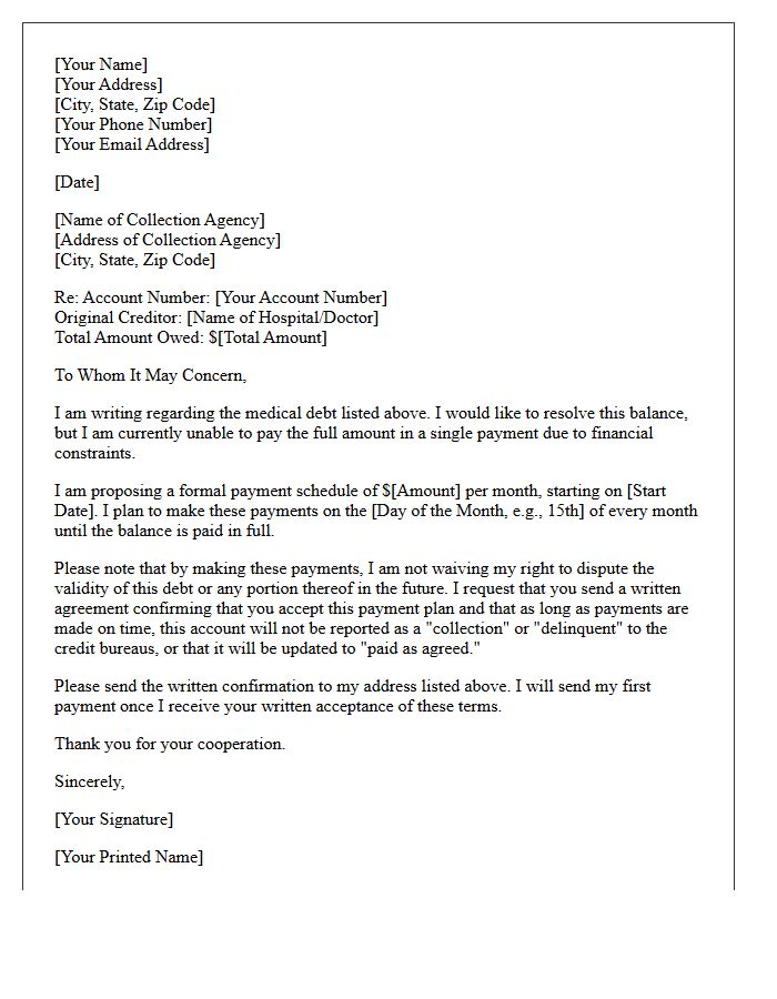 Medical Collection Agency Payment Schedule Letter