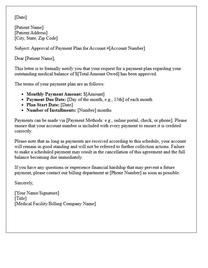 Medical Collection Payment Plan Approval Letter
