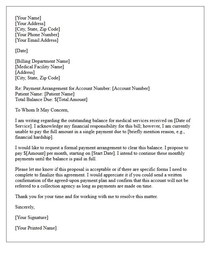 Outstanding Medical Bill Payment Arrangement Letter