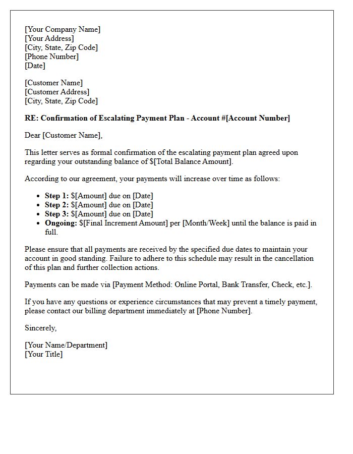 Escalating Payment Plan Confirmation Letter