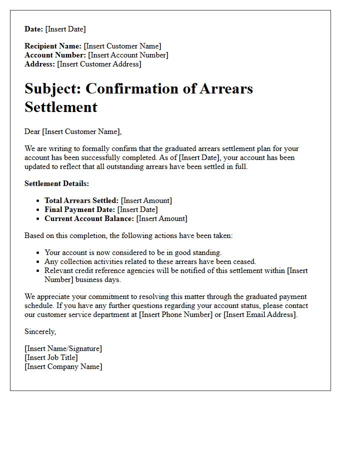 Graduated Arrears Settlement Confirmation Letter