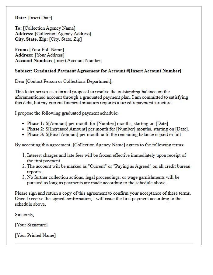 Graduated Collection Account Agreement Letter