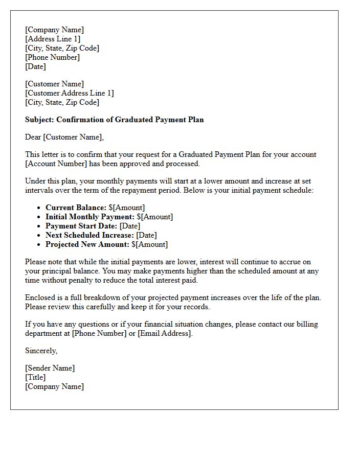 Graduated Payment Plan Confirmation Letter