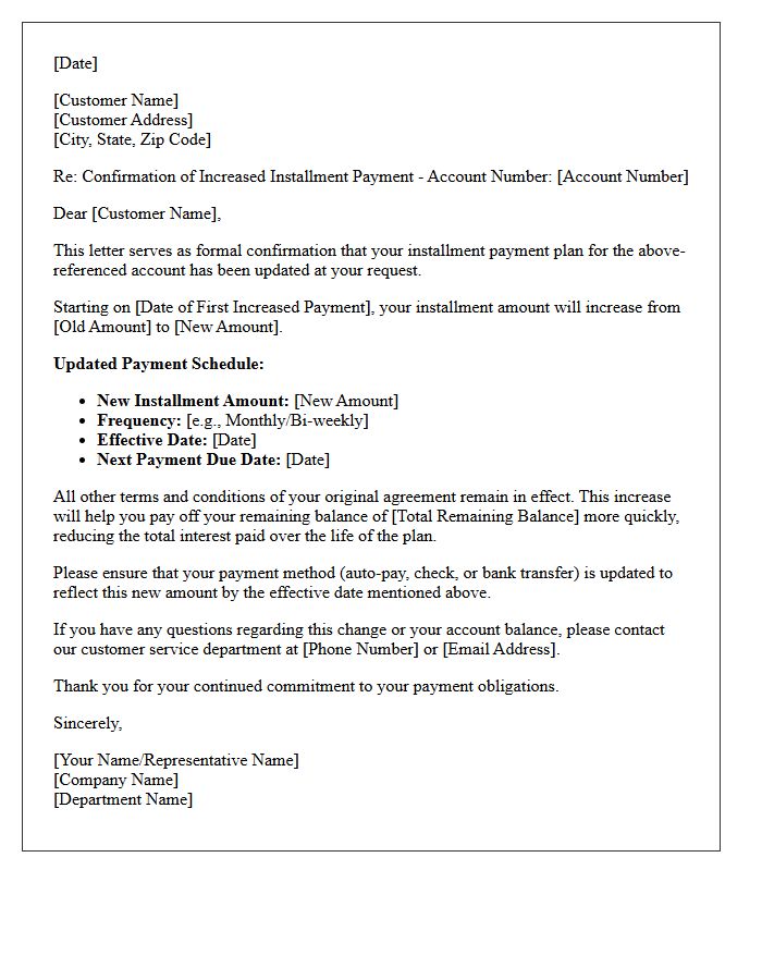 Increasing Installment Arrangement Confirmation Letter