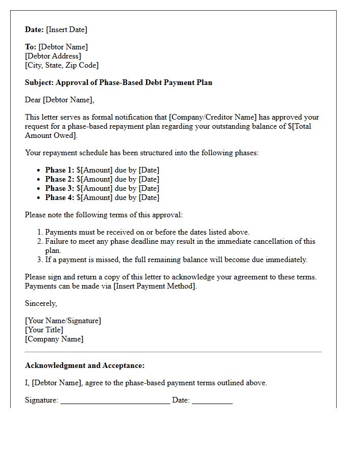 Phase-Based Debt Payment Approval Letter