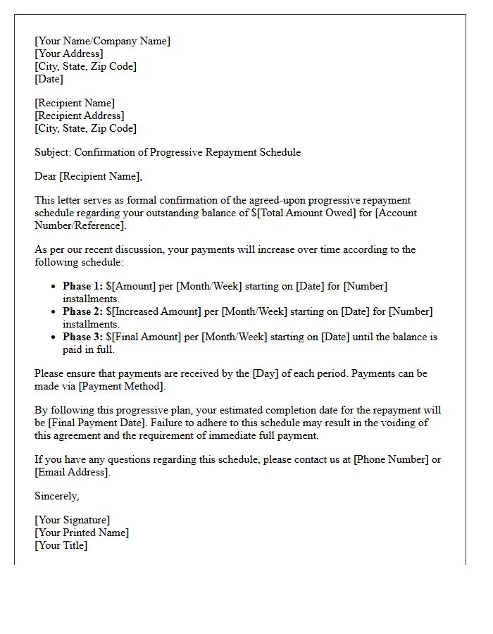 Progressive Repayment Schedule Confirmation Letter