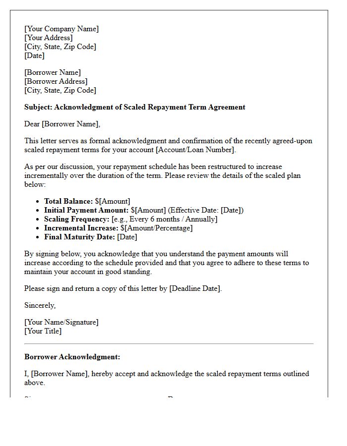 Scaled Repayment Term Acknowledgment Letter
