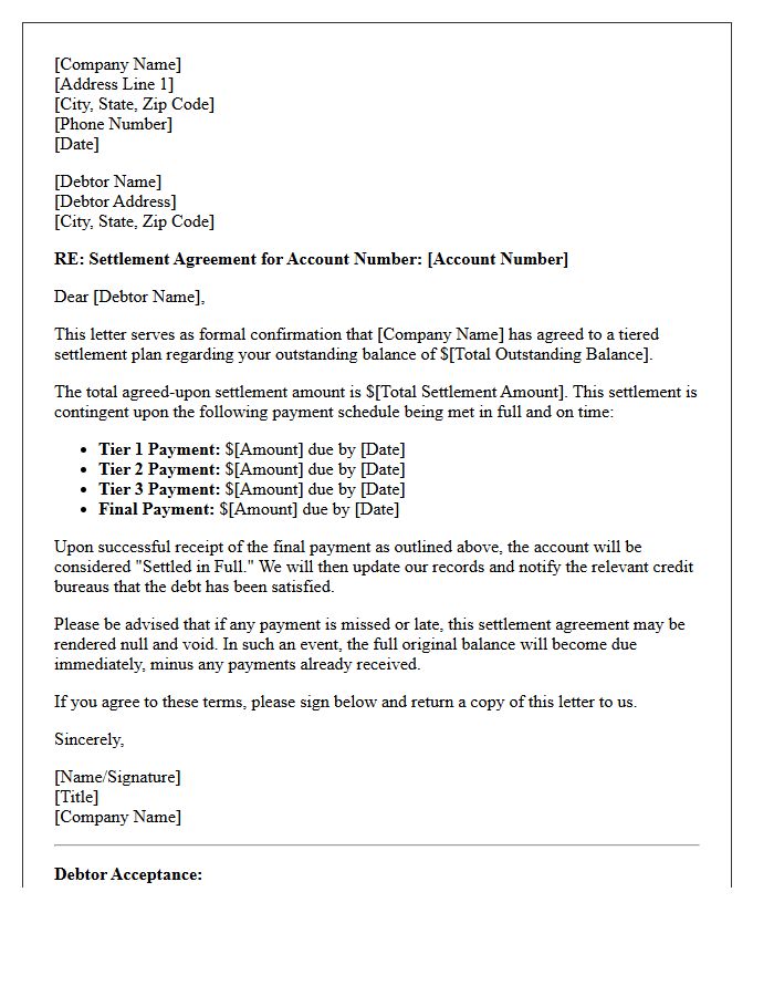 Tiered Debt Settlement Confirmation Letter