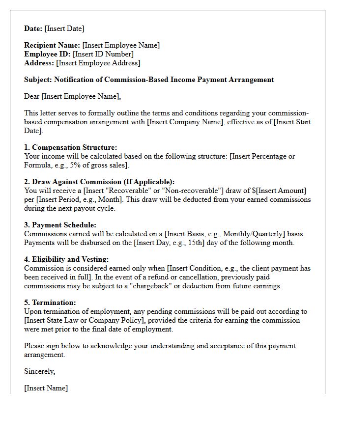 Commission Based Income Payment Arrangement Letter
