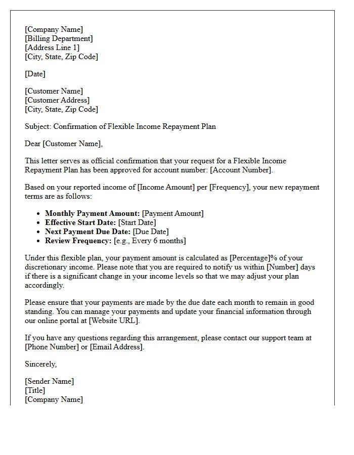 Custom Flexible Income Repayment Confirmation Letter