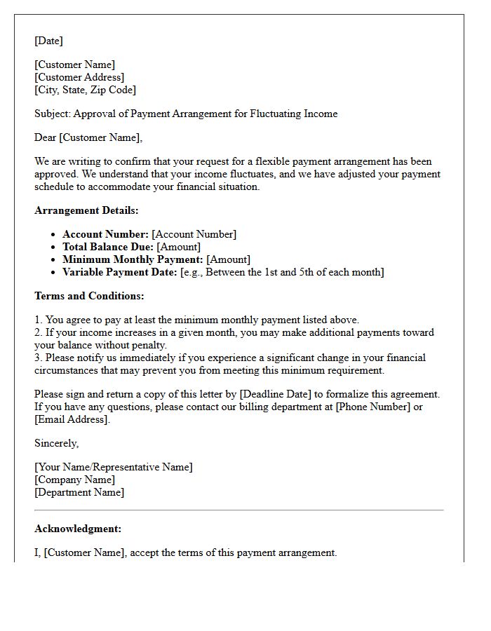 Fluctuating Income Payment Arrangement Approval Letter