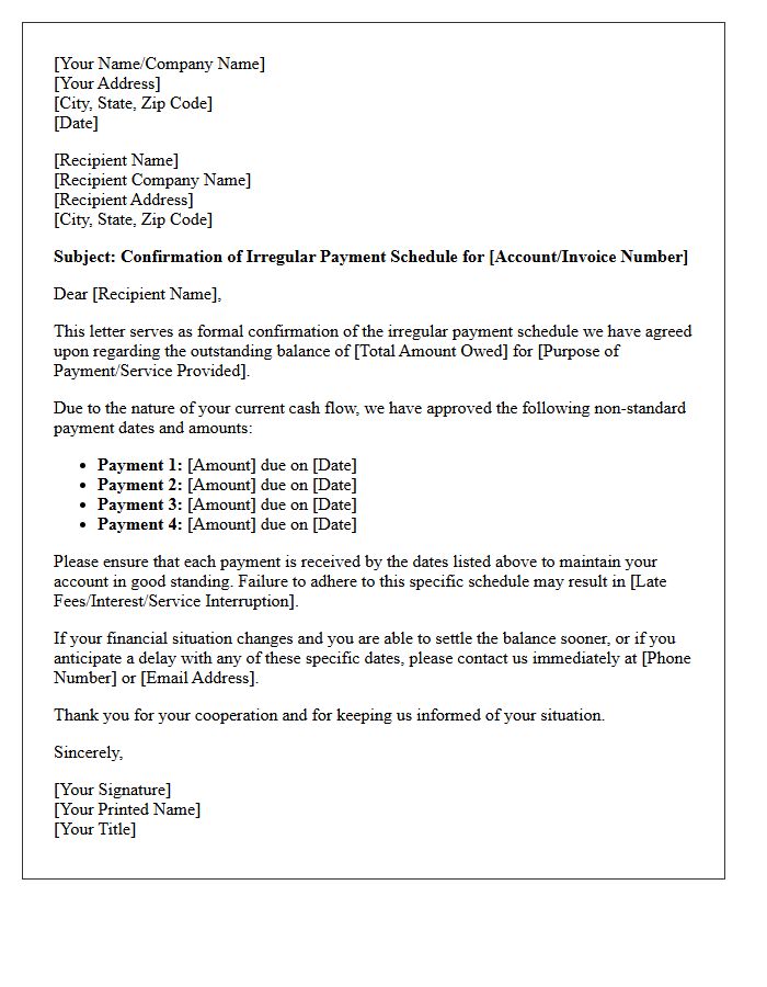 Irregular Cash Flow Payment Schedule Confirmation Letter