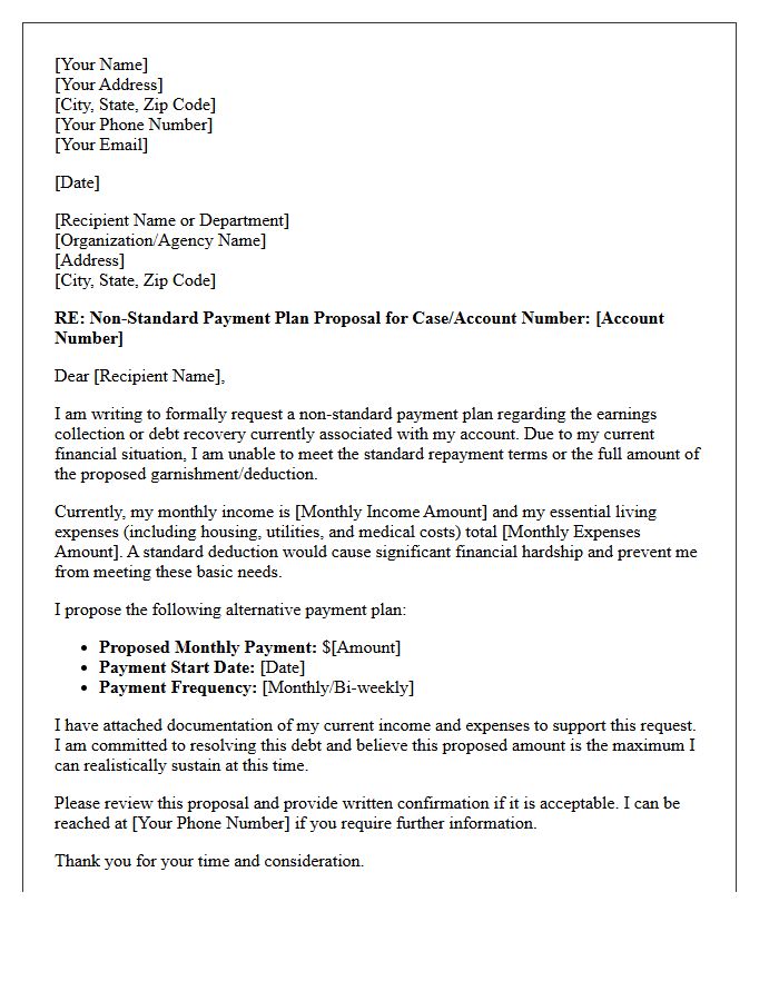 Non-Standard Earnings Collection Payment Plan Letter