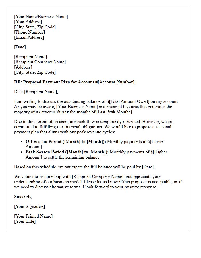 Seasonal Business Revenue Payment Plan Letter