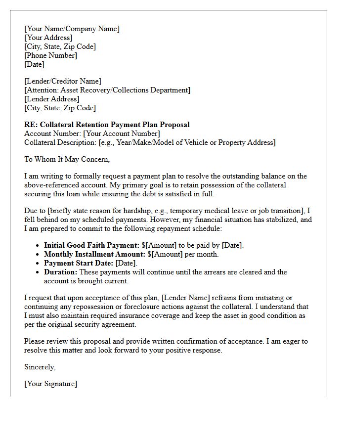 Collateral Retention Payment Plan Letter