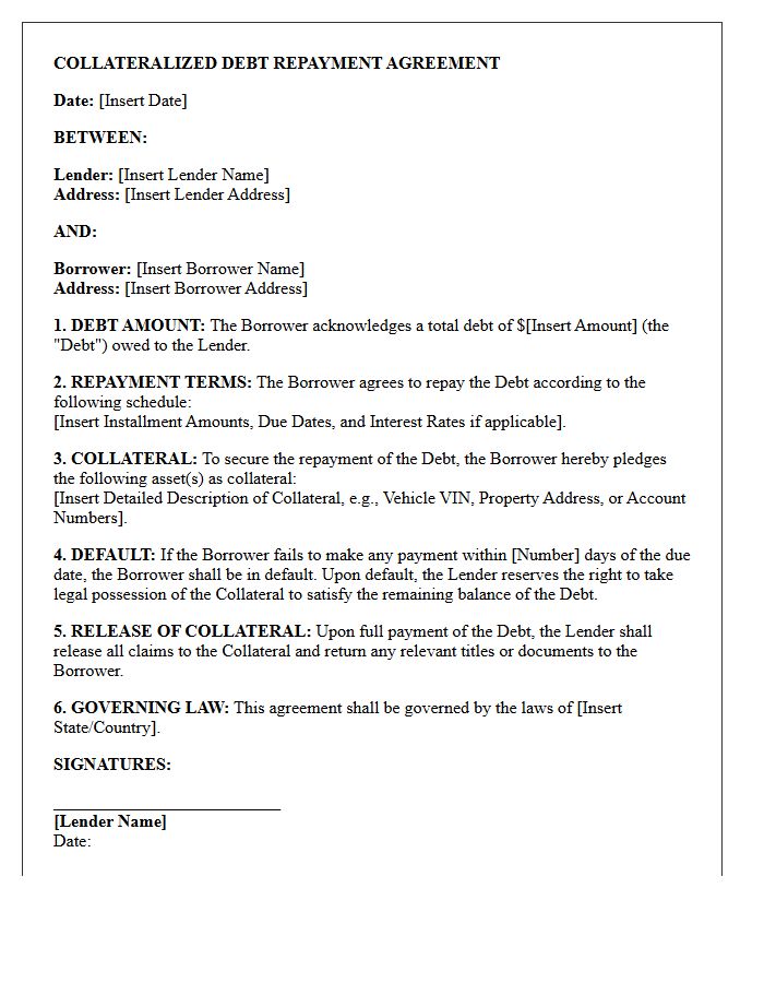 Collateralized Debt Repayment Agreement Letter