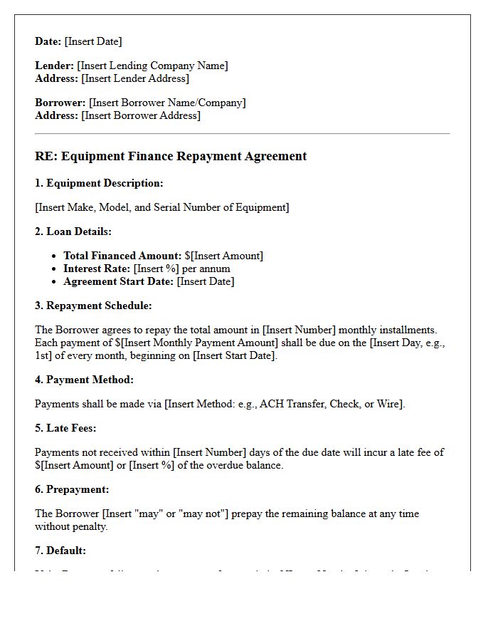 Equipment Finance Repayment Agreement Letter