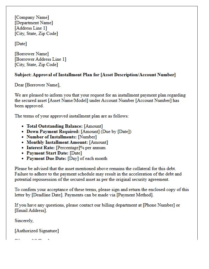 Secured Asset Installment Plan Approval Letter