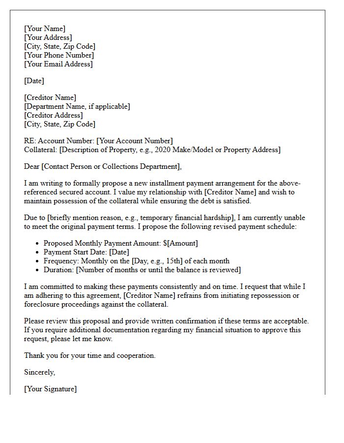 Secured Creditor Installment Arrangement Letter