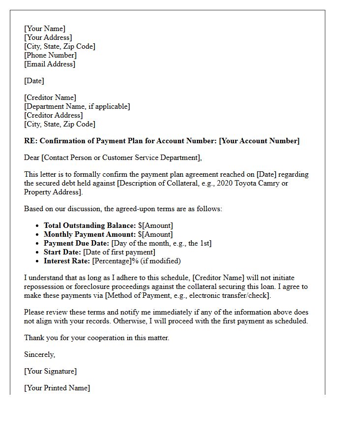 Secured Debt Payment Plan Confirmation Letter