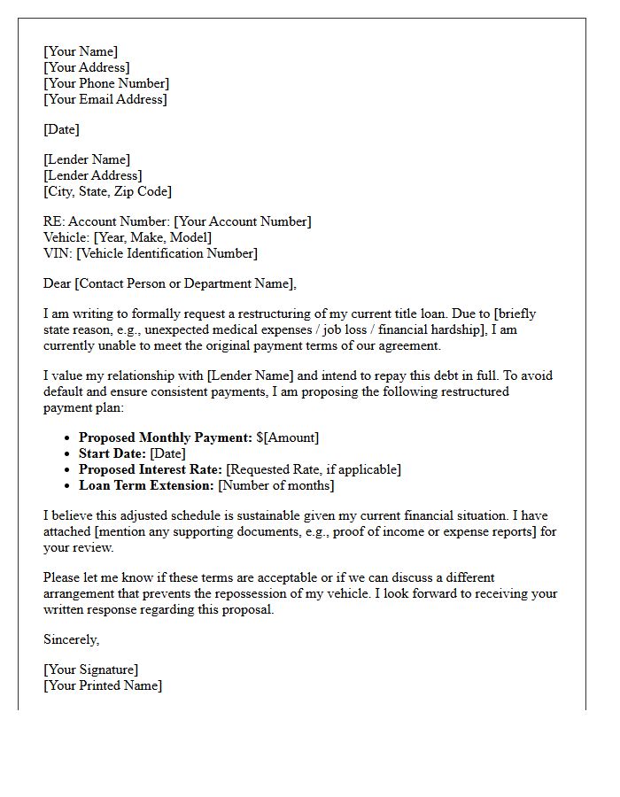 Title Loan Restructuring Payment Plan Letter