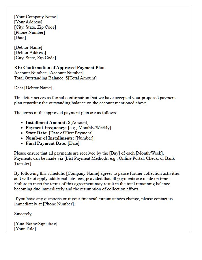 Creditor Approved Payment Plan Confirmation Letter