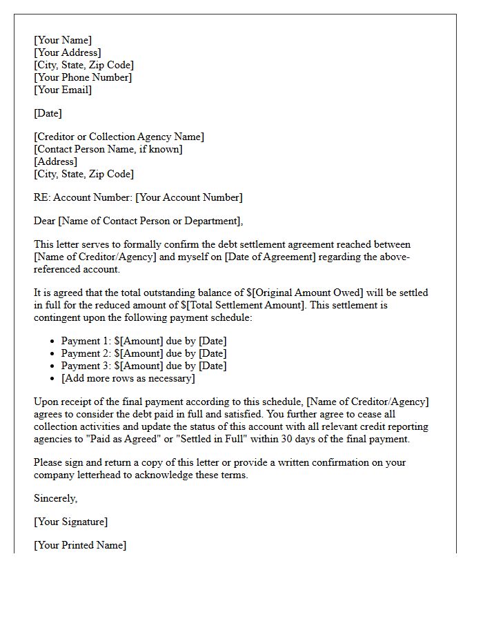 Debt Settlement Payment Schedule Confirmation Letter