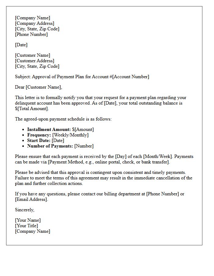 Delinquent Account Payment Plan Approval Letter