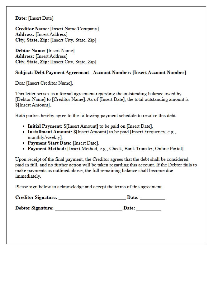 Outstanding Debt Payment Agreement Letter