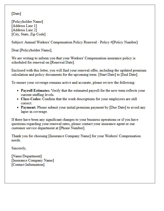 Annual Workers Compensation Policy Renewal Letter