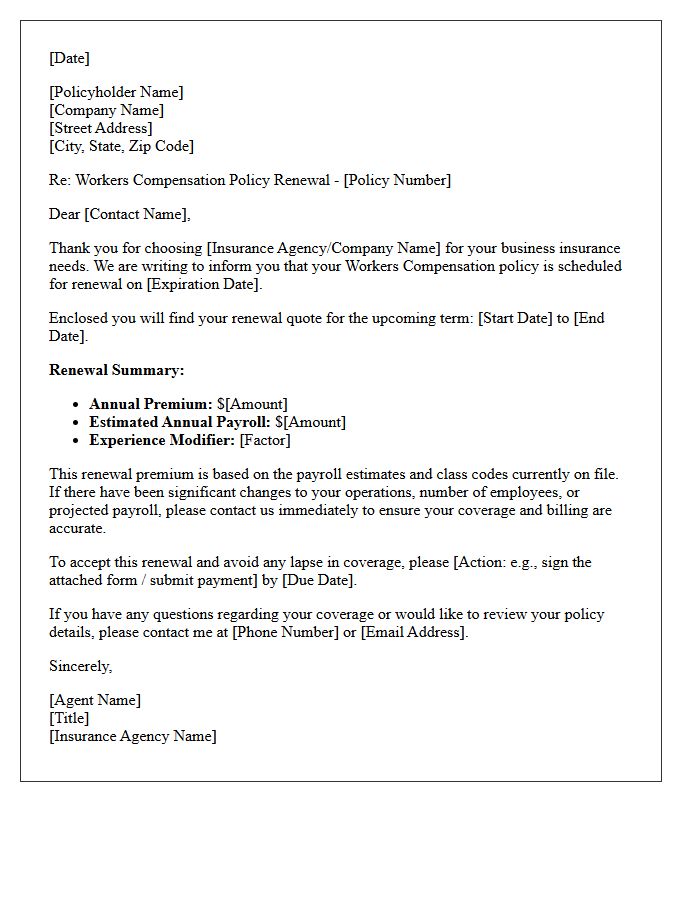 Commercial Workers Compensation Premium Renewal Letter