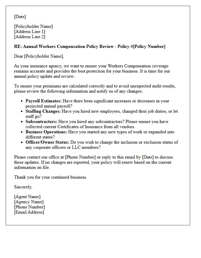 Insurance Agency Annual Workers Compensation Update Letter