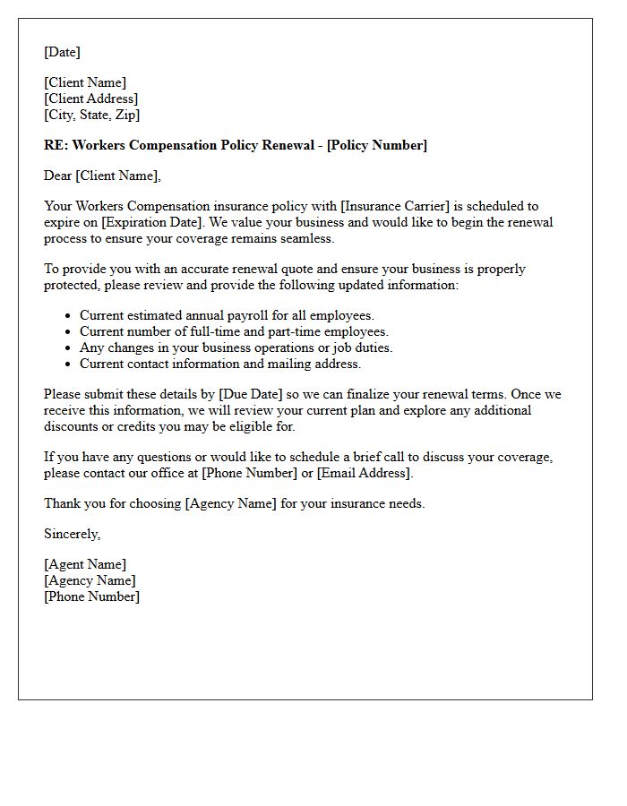 Insurance Agency Workers Compensation Renewal Letter
