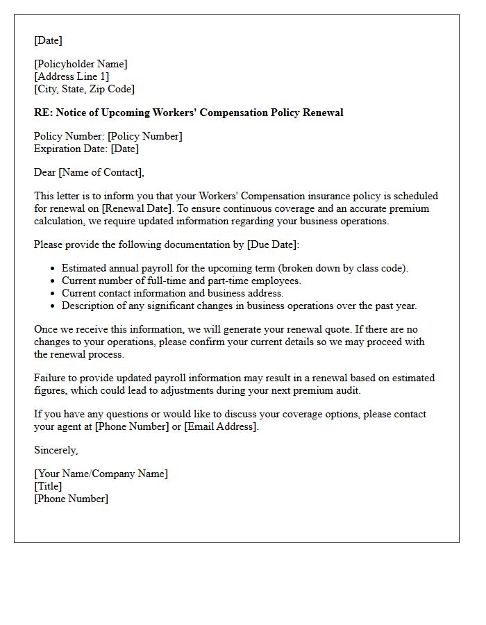 Upcoming Workers Compensation Annual Renewal Notice Letter