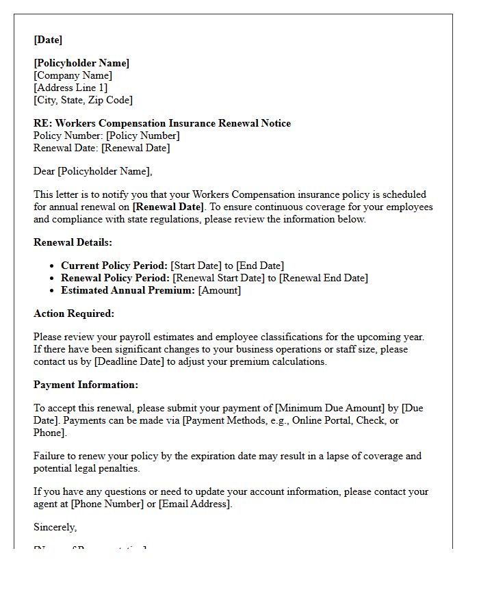 Workers Compensation Annual Renewal Notice Letter