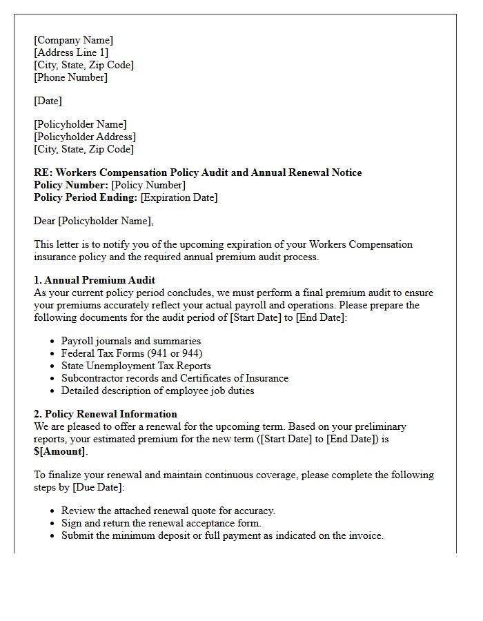 Workers Compensation Audit And Annual Renewal Letter
