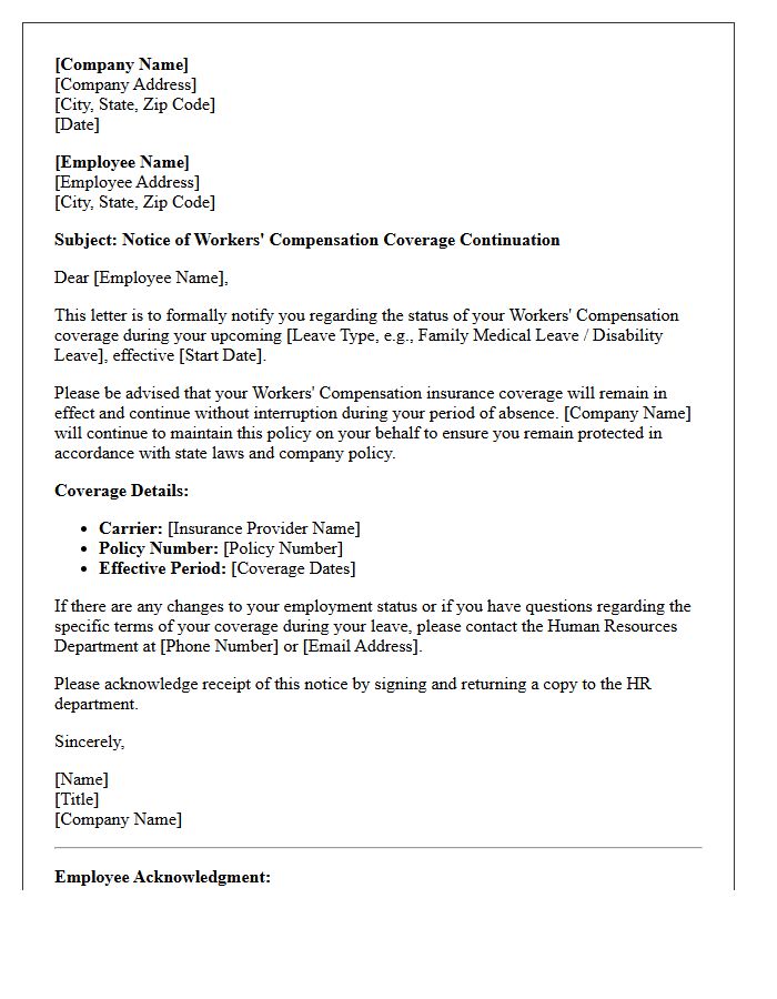 Workers Compensation Coverage Continuation Notice Letter