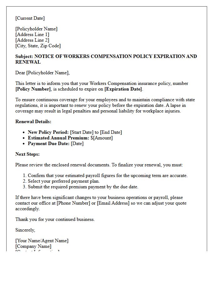 Workers Compensation Policy Expiration And Renewal Letter