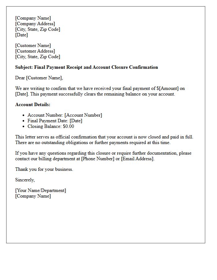 Final Payment Receipt And Account Closure Confirmation Letter
