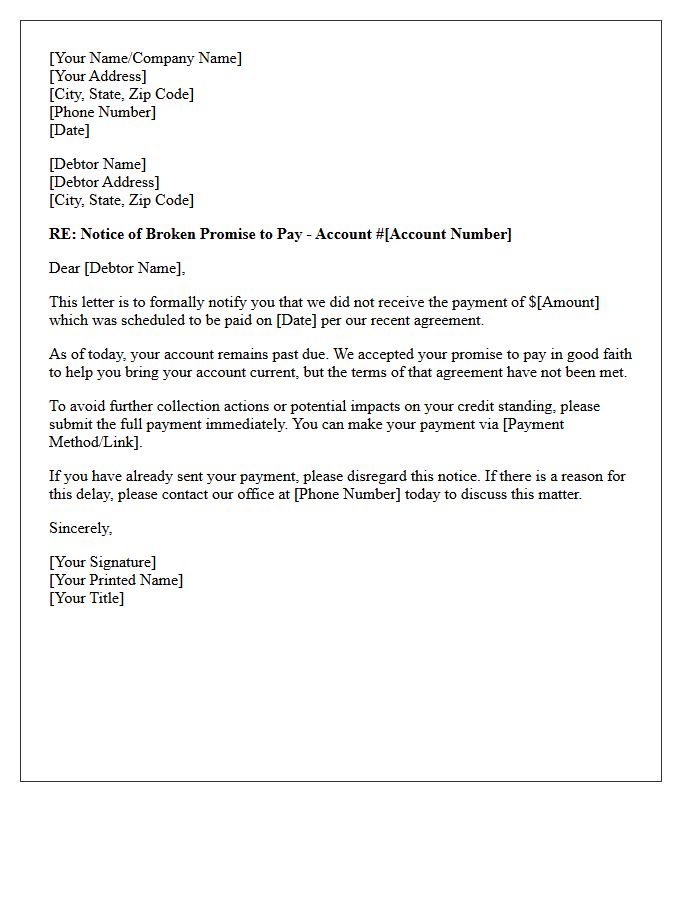 Broken Promise to Pay Reminder Letter