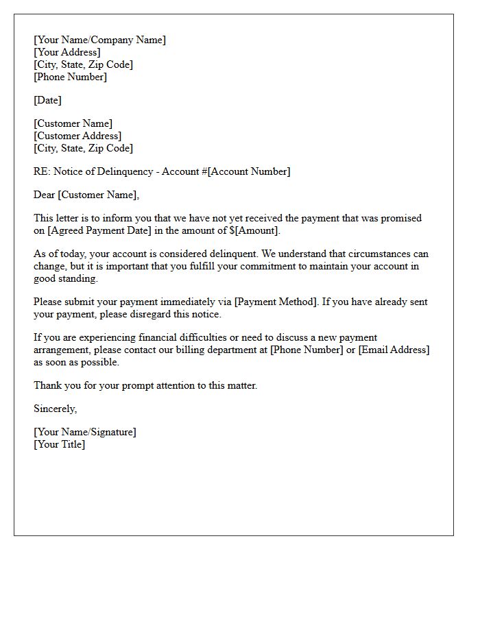 Initial Delinquency on Promised Payment Letter