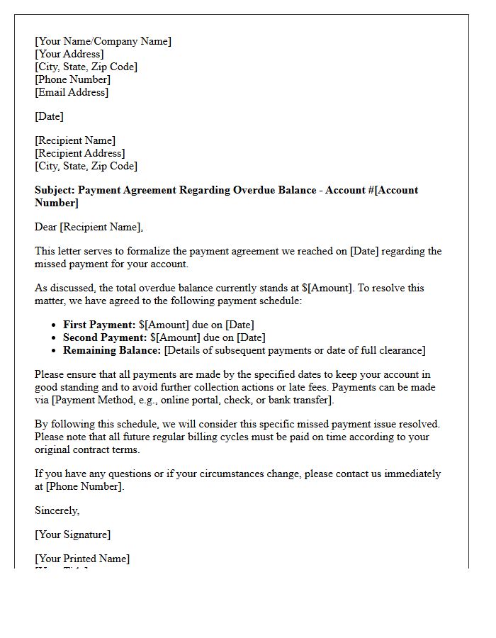 Initial Missed Payment Agreement Letter