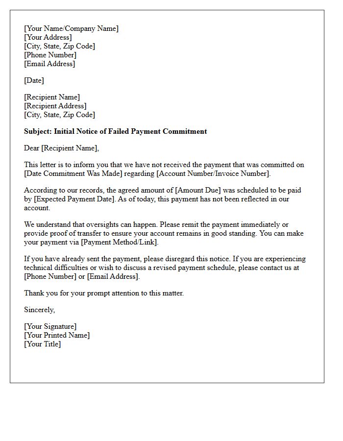 Initial Notice of Failed Payment Commitment Letter