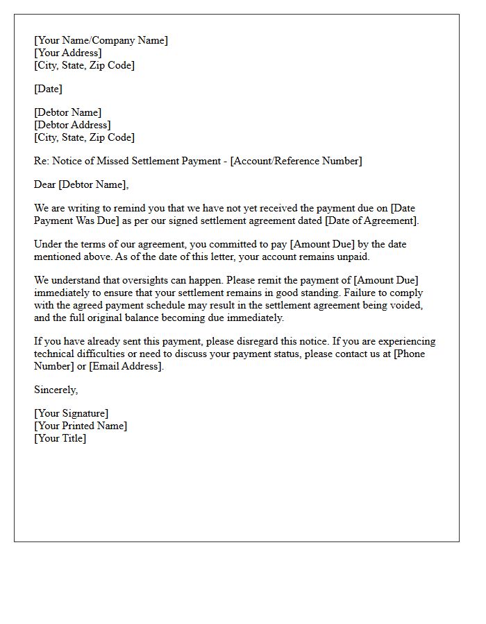Initial Reminder of Broken Settlement Promise Letter